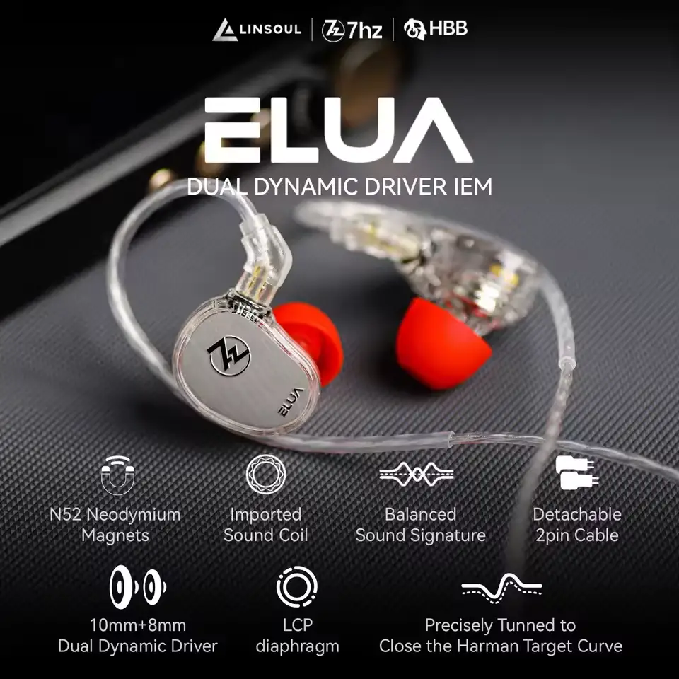 7Hz x HBB Elua Dual Dynamic Driver IEM front view
