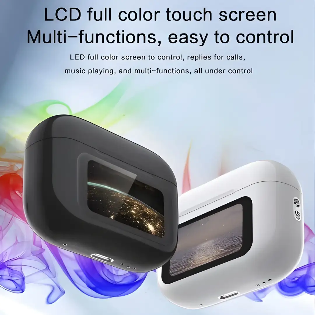 Touch screen wireless earbuds with active noise cancel