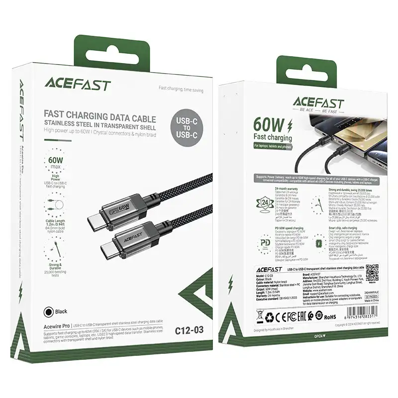 ACEFAST C12-03 60W USB-C to USB-C Charging Data Cable