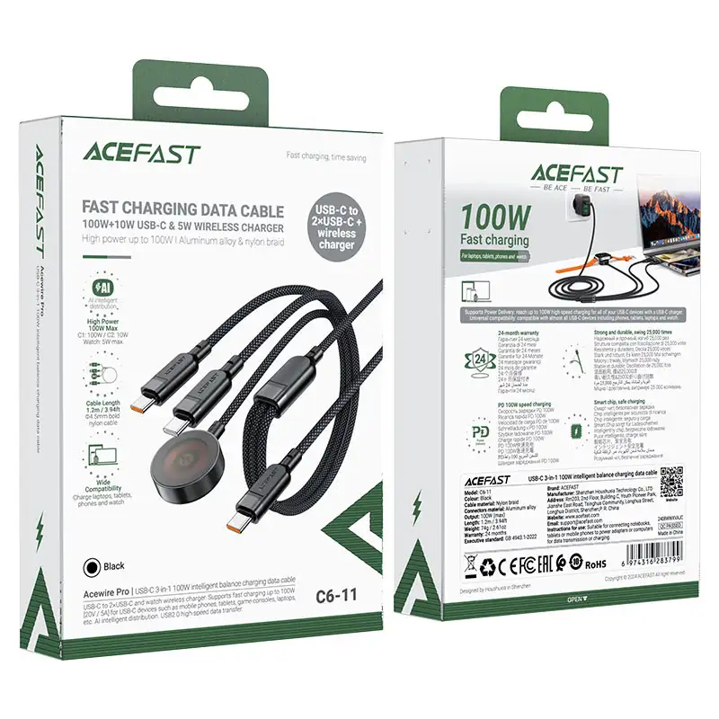 ACEFAST C6-11 3-in-1 100W Charging Data Cable with Wireless Charger