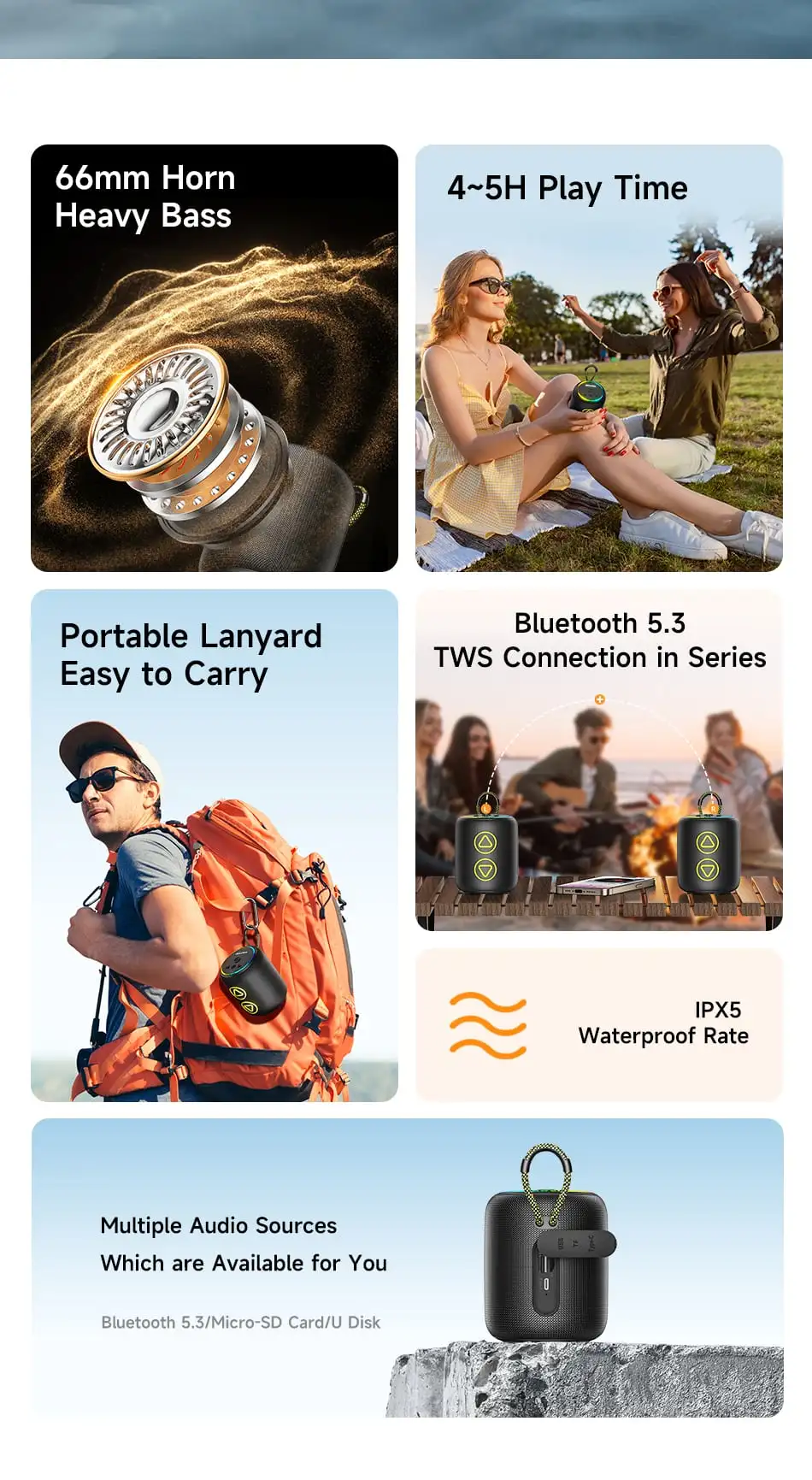 Indoor/outdoor Bluetooth speaker for clear loud audio