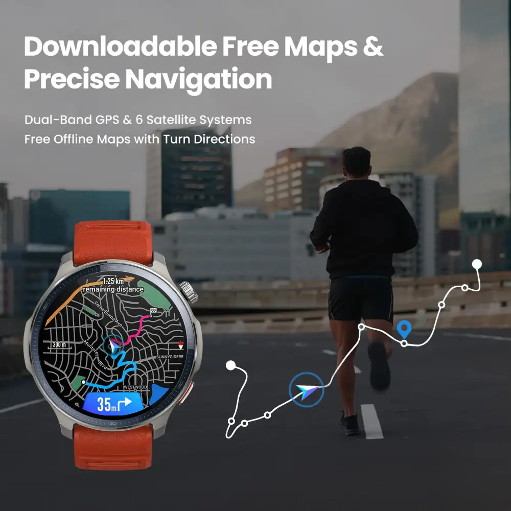 amazfit Balance 2 Smart Watch with black band, showing fitness data on AMOLED display