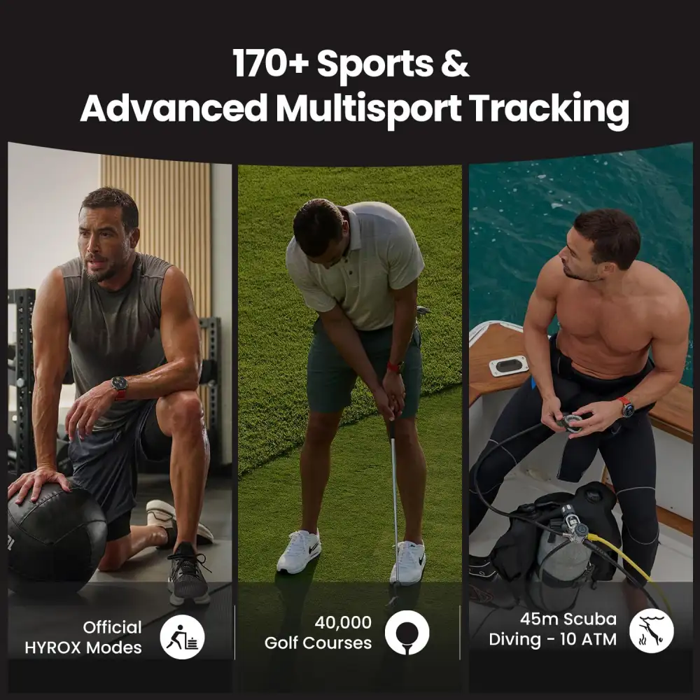 amazfit Balance 2 Smart Watch with black band, showing fitness data on AMOLED display