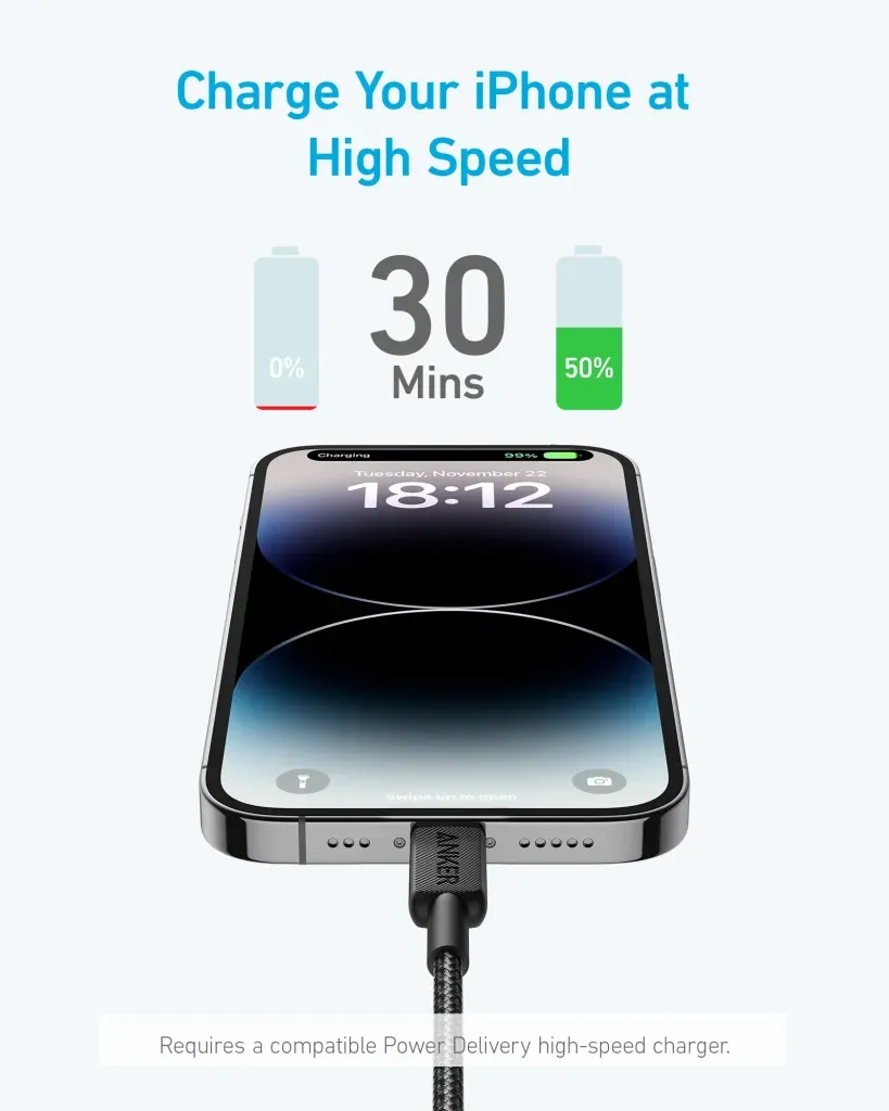 Anker 322 USB-C to Lightning Cable 3ft Braided