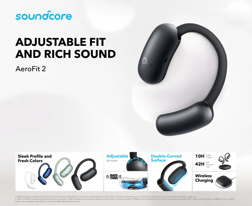 Anker AeroFit 2 Adjustable Open Ear Wireless Earbuds
