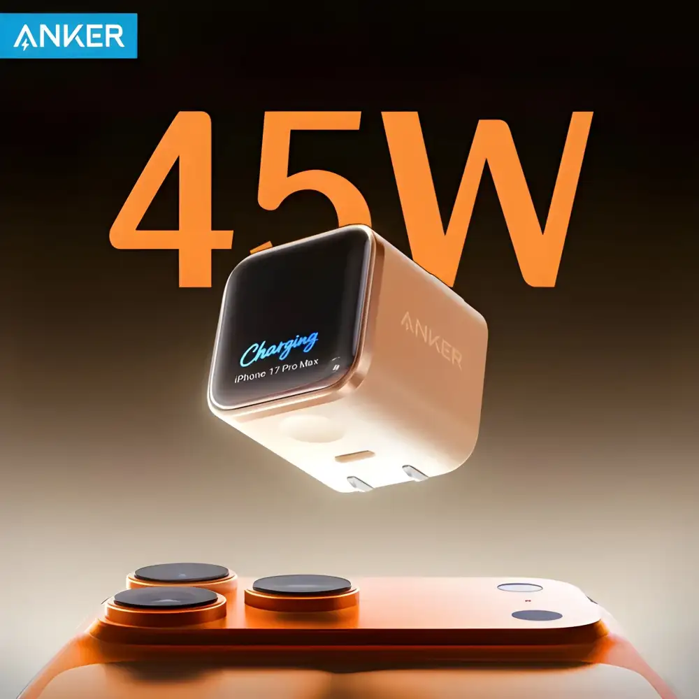 A clean studio shot of the Anker Nano 45W GaN Charger (A121D),