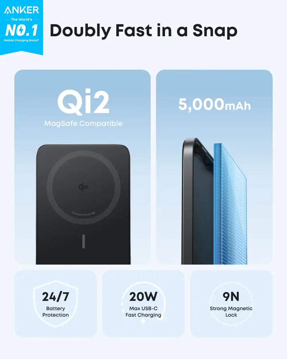 Anker Nano MagGo Qi2 15W 5000mAh Power Bank (A1665)