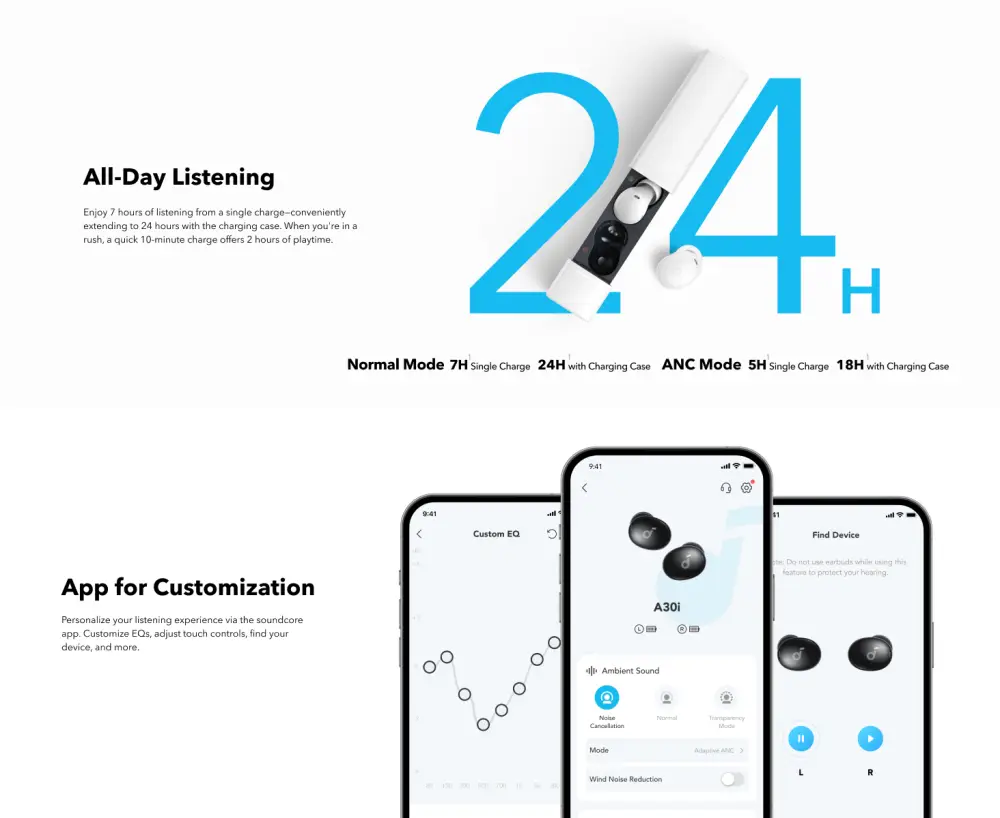 Anker Soundcore A30i Bluetooth 5.3 earbuds with deep bass sound