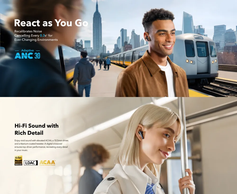 Anker Liberty 4 Pro ANC Earbuds Anker Soundcore Liberty 4 Pro earbuds with adaptive ANC 3.0 and hi-fi sound for daily commuting