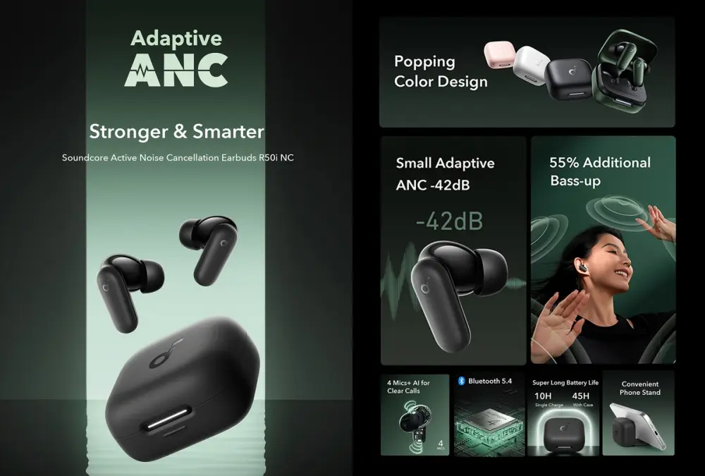 Anker Soundcore R60i NC wireless earbuds with 52dB adaptive ANC and LDAC audio