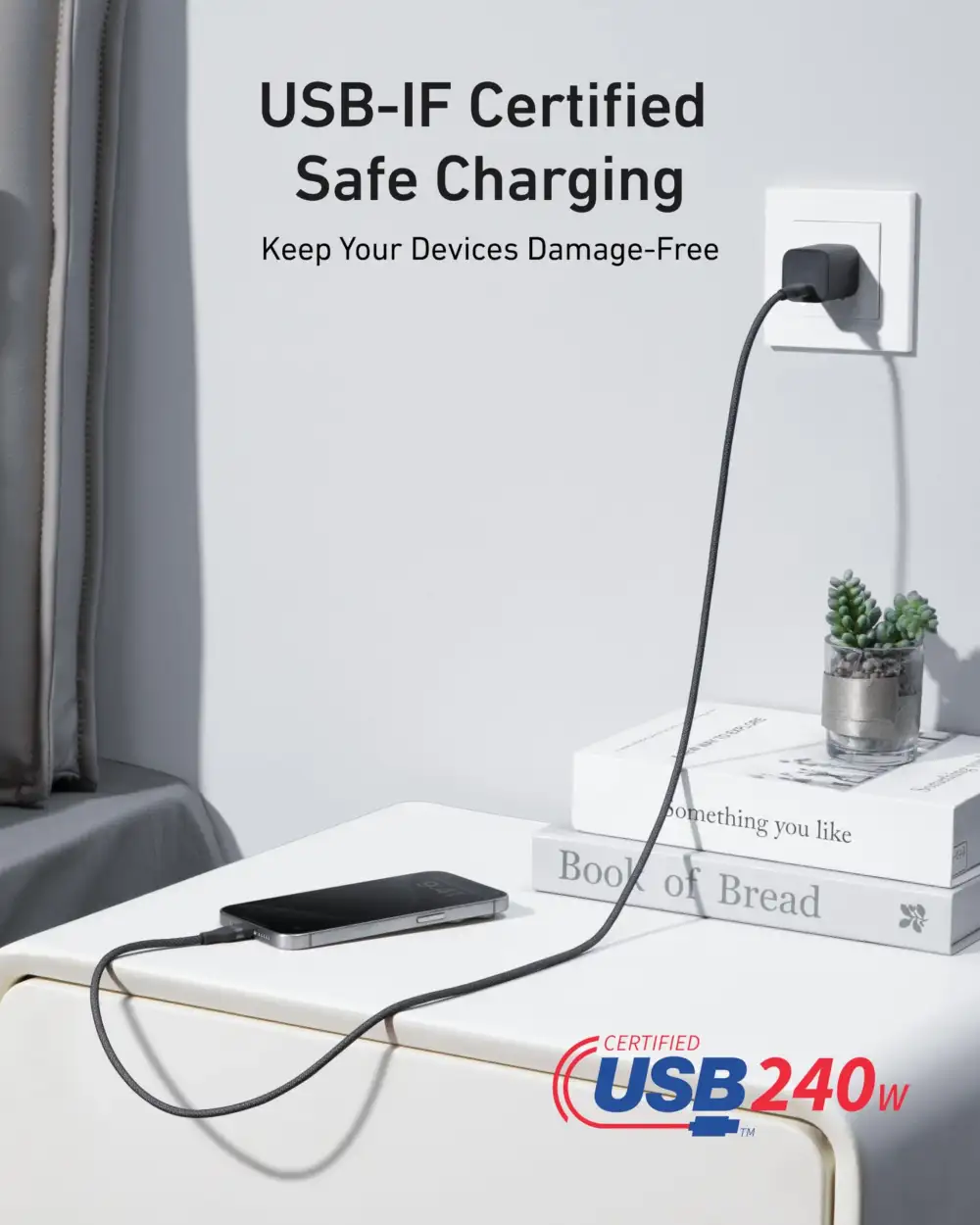 Anker 240W USB-C cable upcycled braid showing reversible USB-C plugs