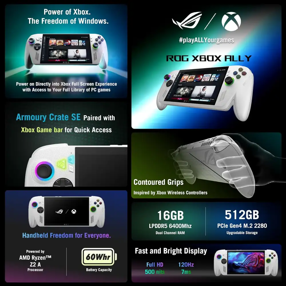 Asus ROG Xbox Ally RC73YA (2025) 16GB RAM 512GB SSD 7 Inch FHD Touch Display White Gaming Console