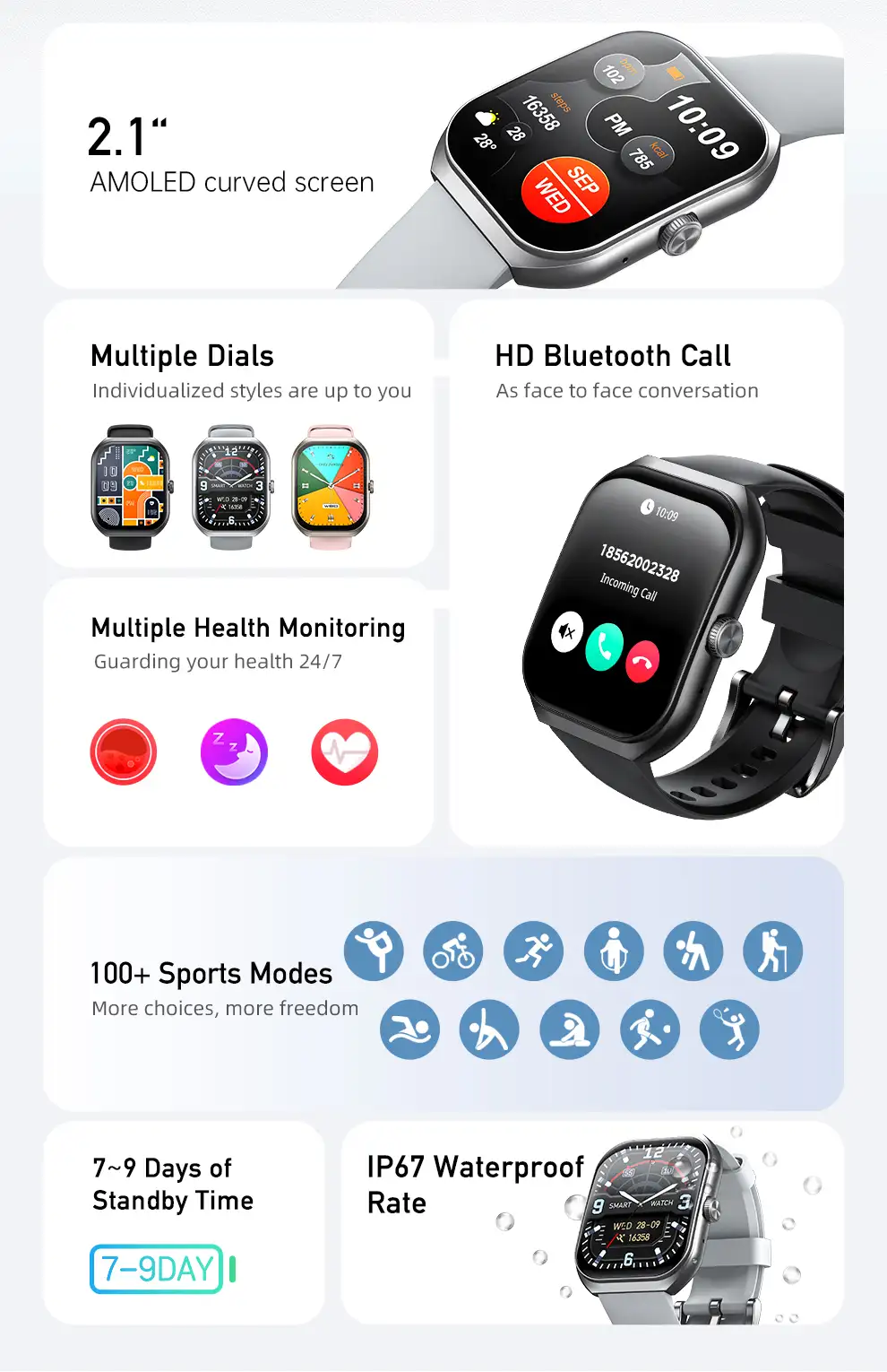 Lightweight fitness watch with daily health tracking