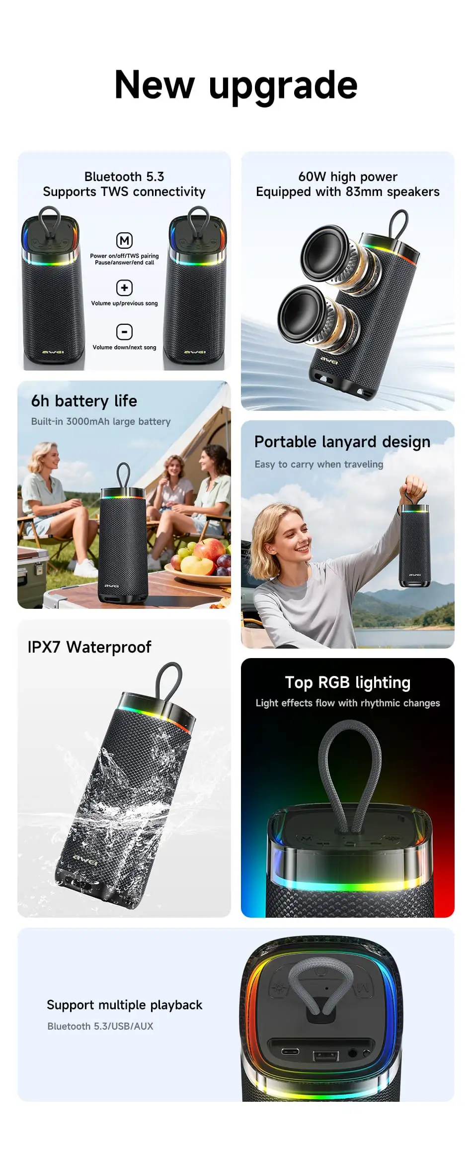 Awei KA66 60W waterproof Bluetooth speaker design