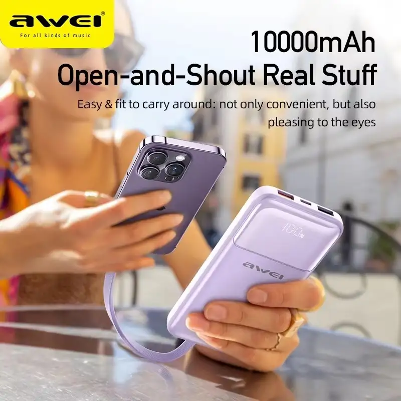 Awei P106K 10000mAh 22.5W Fast Charging Digital Display Power Bank