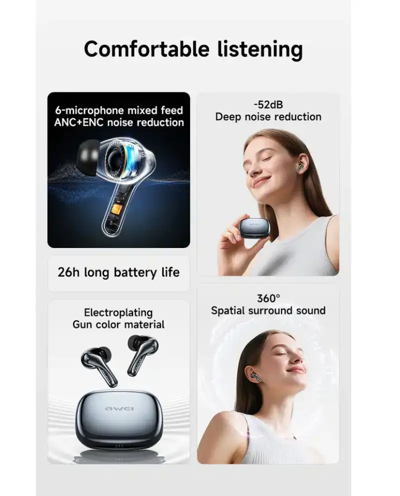 A lifestyle image of the earbuds worn during travel,