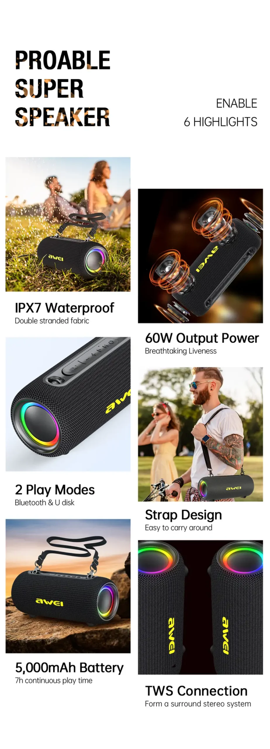 Awei Y1000 portable speaker features and specifications