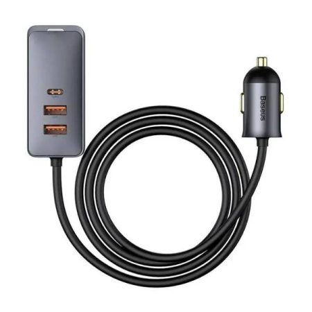 Baseus 120W Car Charger with extension cord 2x USb 2X Type-C Gray CCBT-A0G
