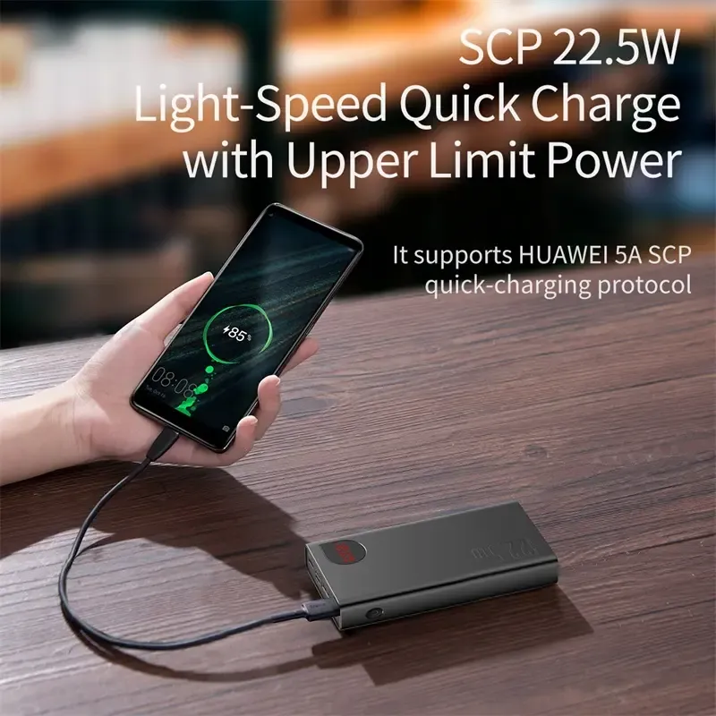 Baseus Adaman 20000mAh power bank 22.5W fast charging smartphone usage demo