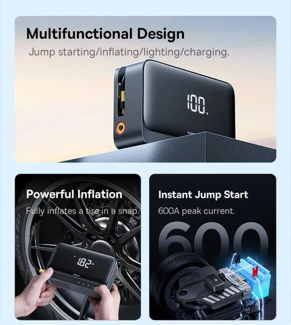 Baseus BS-CH013 4-in-1 car jump starter with air compressor 600A power bank multifunction design