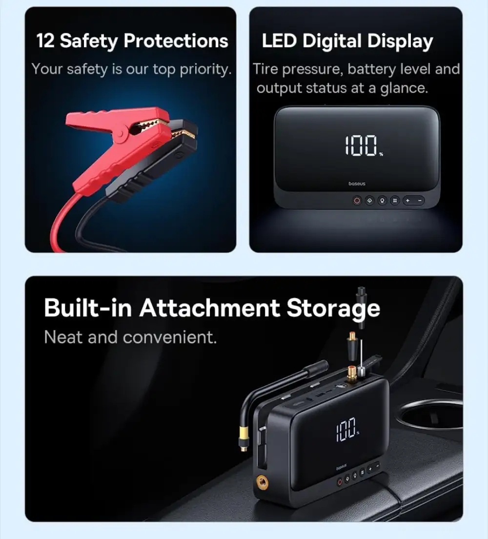 Baseus BS-CH013 car jump starter 600A with LED display safety protection and air compressor