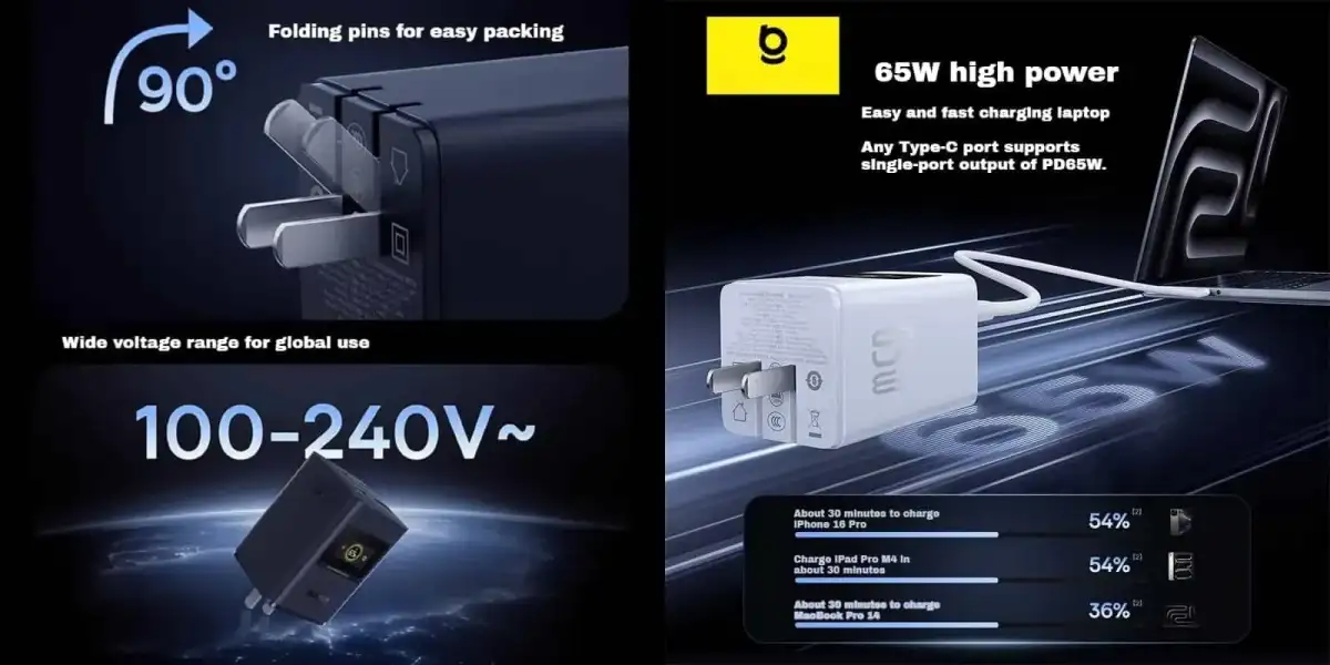 Baseus CCSPD65CC 65W Super GaN Digital Display Fast Charger with dual ports
