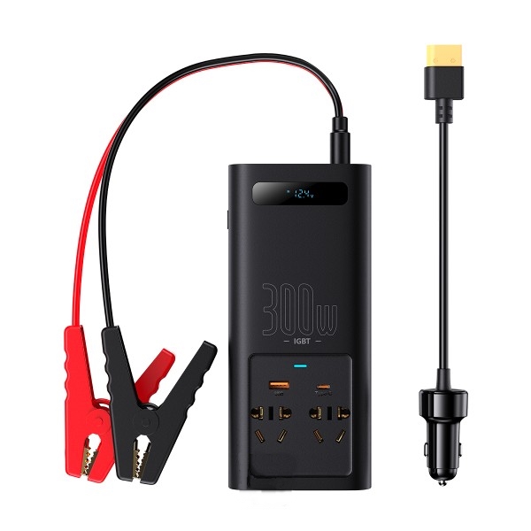 Baseus Car Power Inverter 300W DC 12V/24V To AC 220V Pure Sine Wave Converter