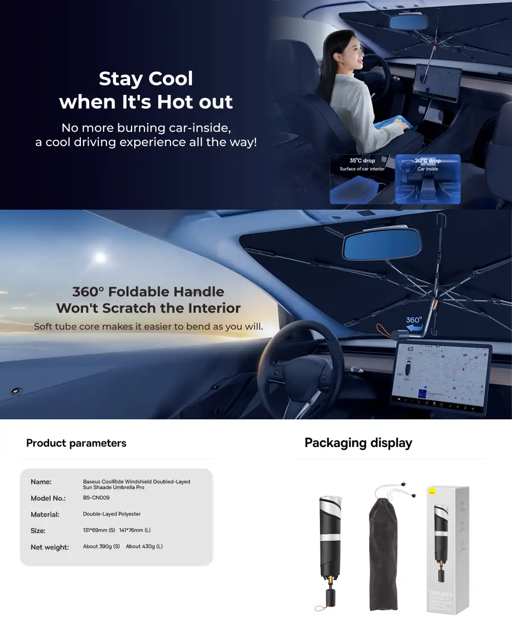 Baseus CoolRide Car Windshield Double-Layed Sun Shade Umbrella Pro