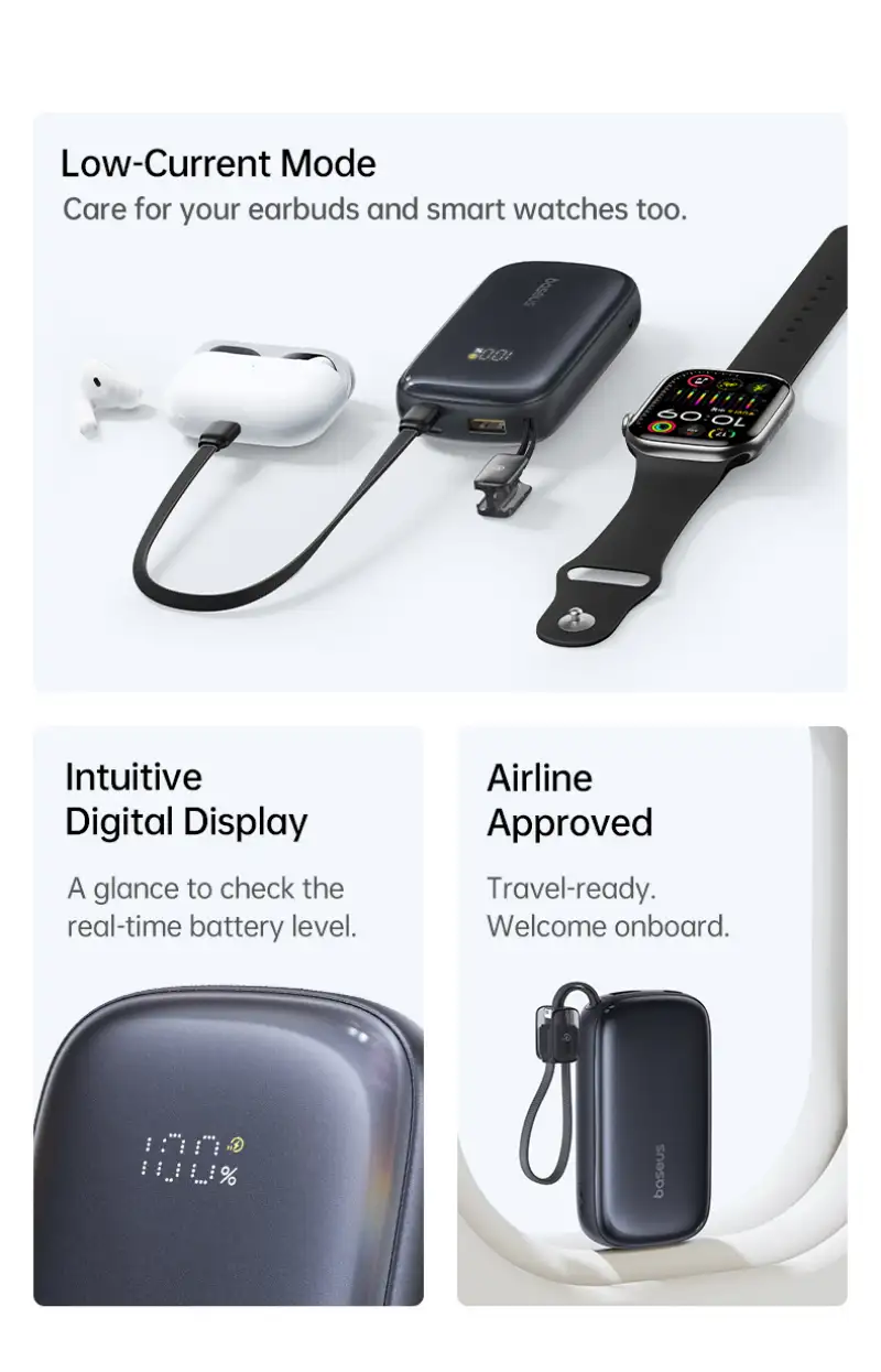 Showcase lifestyle imagery featuring the Baseus Qpow 3 providing 45W fast charging to multiple devices.