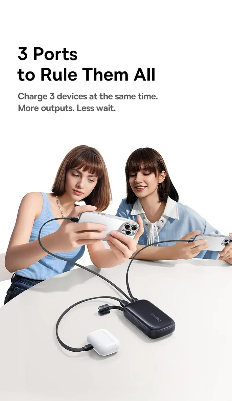 Capture a detailed view of the built-in Type-C to iP cable emphasizing convenience and modern design.