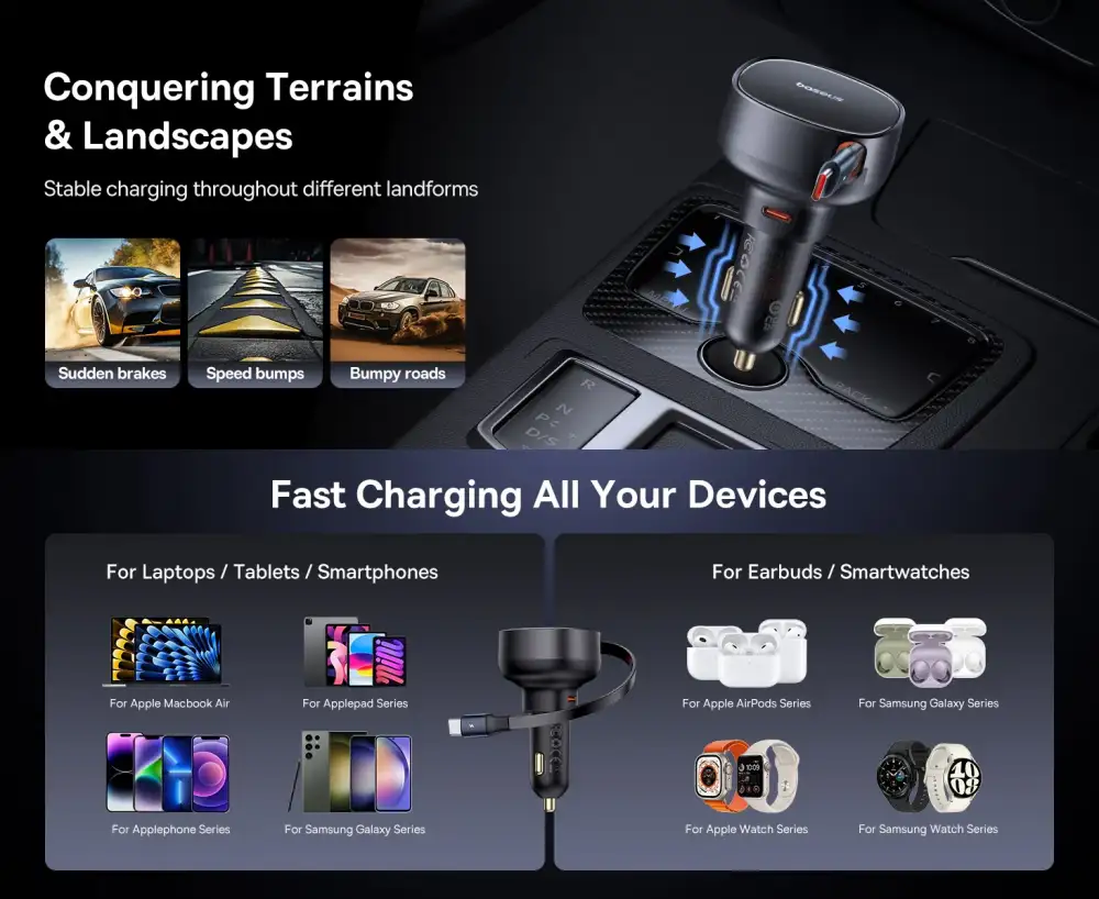 A close-up angle focusing on the USB-C PD port and cable mechanism,