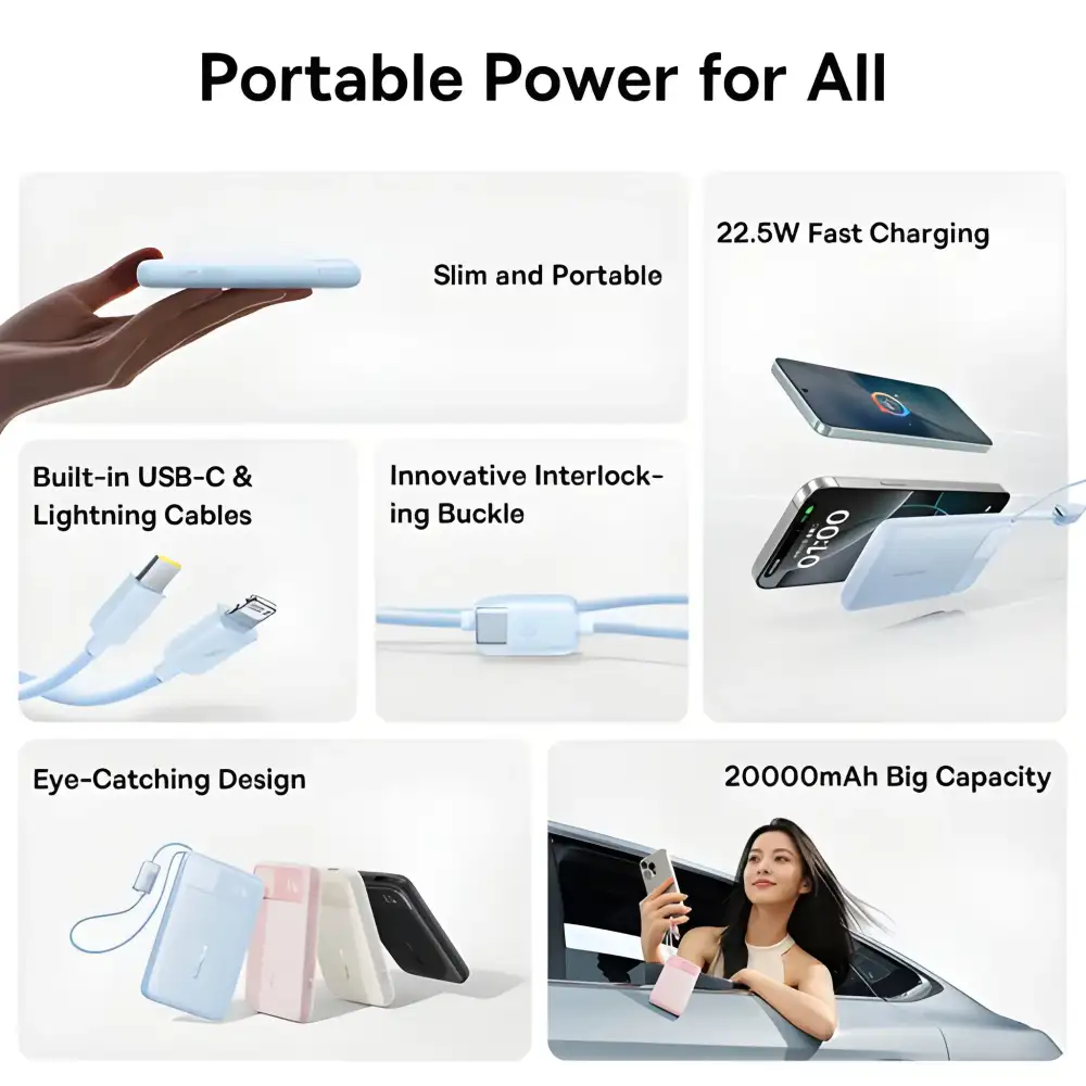 A lifestyle image of the FC11 powering two devices simultaneously—a smartphone and tablet