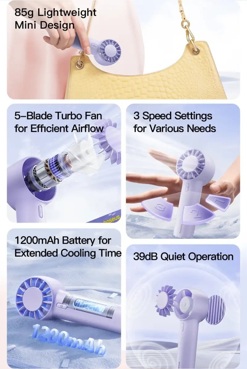 Baseus Fan GoTrip DT1 Mini Turbine Handheld Fan Nebula Purple