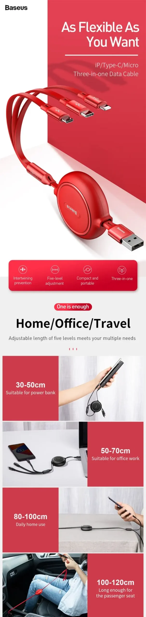 Baseus Golden Loop 3-in-1 Elastic Data Cable