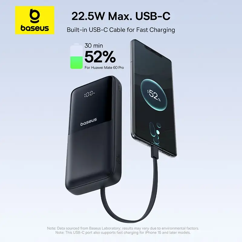 Baseus Lipow 20000mAh 22.5W Dual Cable Power Bank product image
