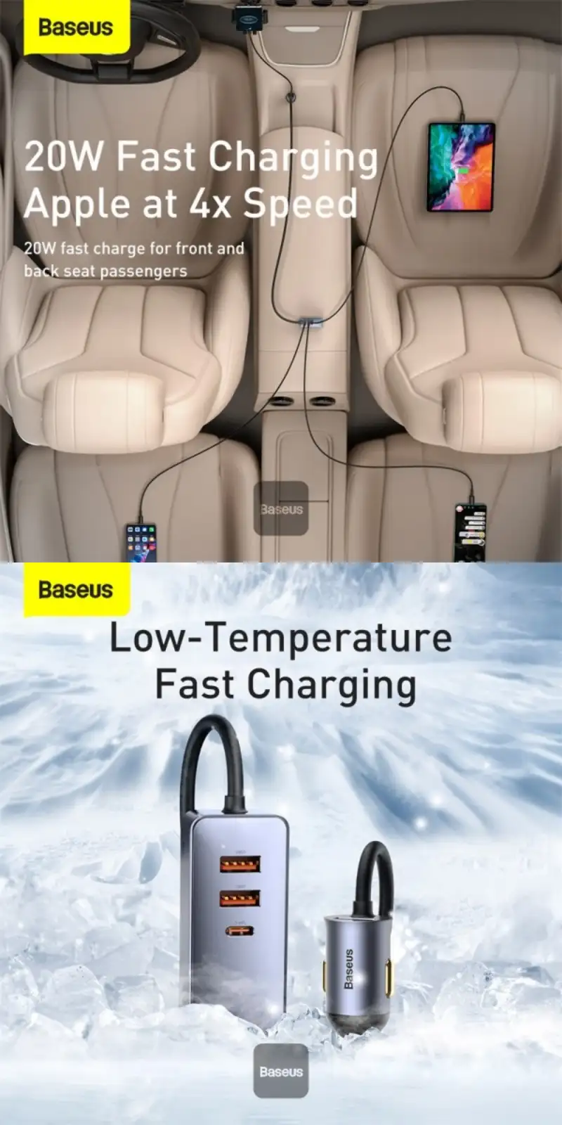 Baseus Share Together Multiport Fast Car Charger 2U+2C 120W