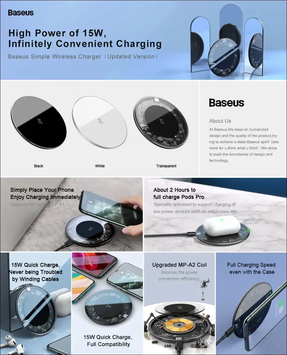 Baseus Simple Wireless Charger 15W Updated Version
