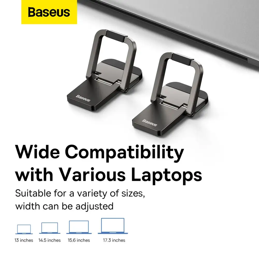 Baseus self-adhesive slim laptop kickstand applied to a laptop base