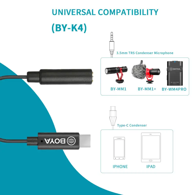 Boya BY-K4 3.5mm TRS Female to Type-C Male Audio Adapter