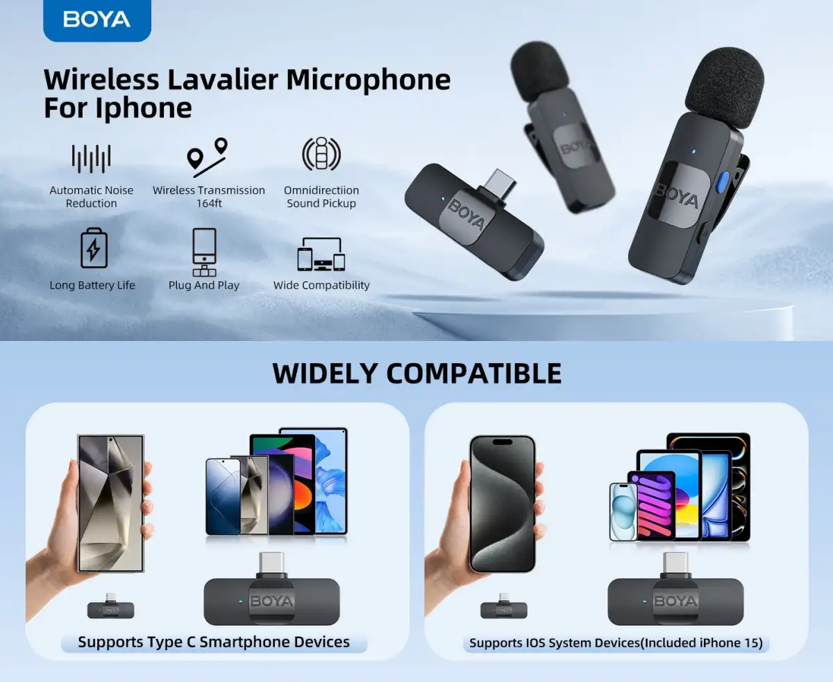Boya BY-V10 ultracompact wireless mic with crisp audio quality