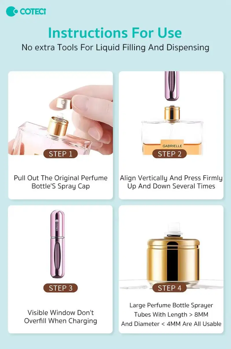 COTECi Mini 5ml Refillable Aluminum Perfume Atomizer Bottle