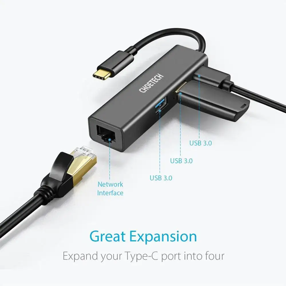 Choetech HUB-U02 4 in 1 Type-C to Gigabit Ethernet Adapter Hub