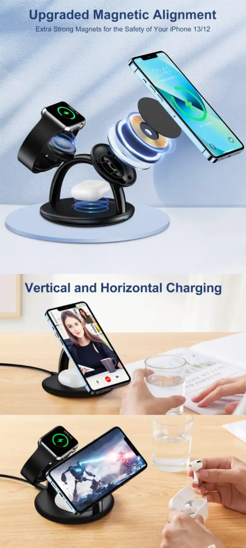 Choetech T587-F 15W 3-in-1 Magnetic Wireless Fast Charging Stand