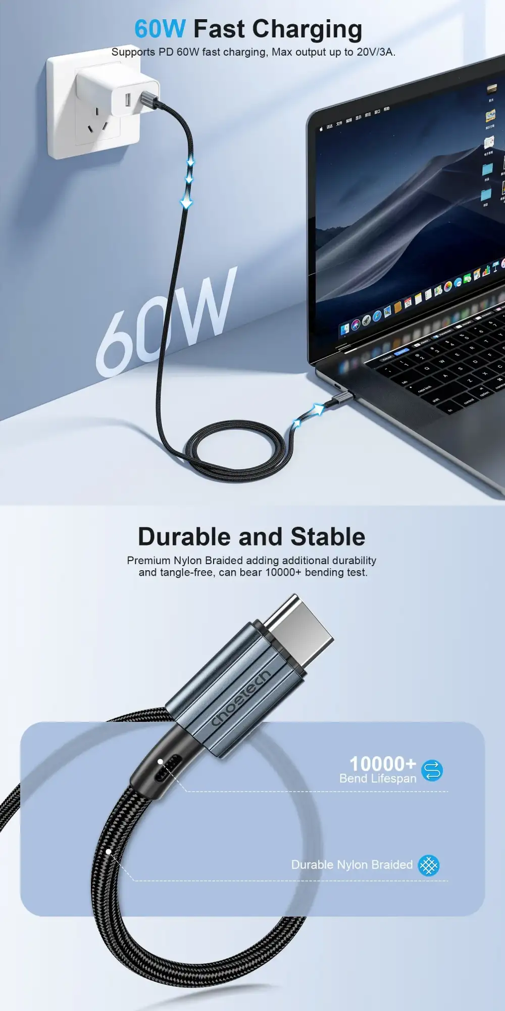 Choetech XCC-1014 1.2 Meter 60W Type-C to Type-C Charging Cable