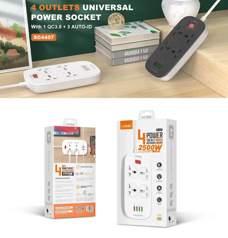 DNIO SC4407 Power Socket 4 USB Charger