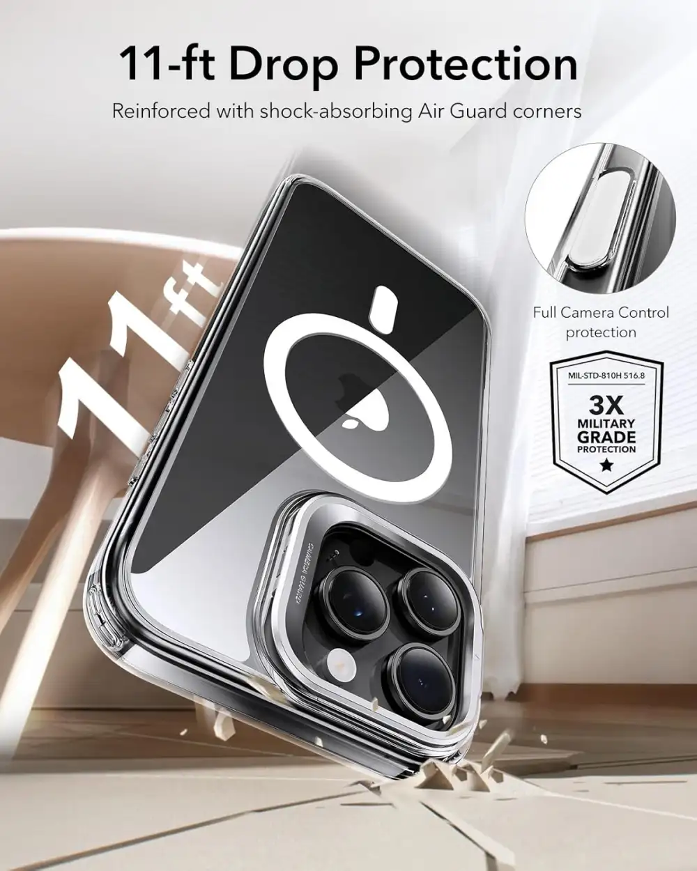 ESR HaloLock clear hybrid case with camera control for iPhone 16 series