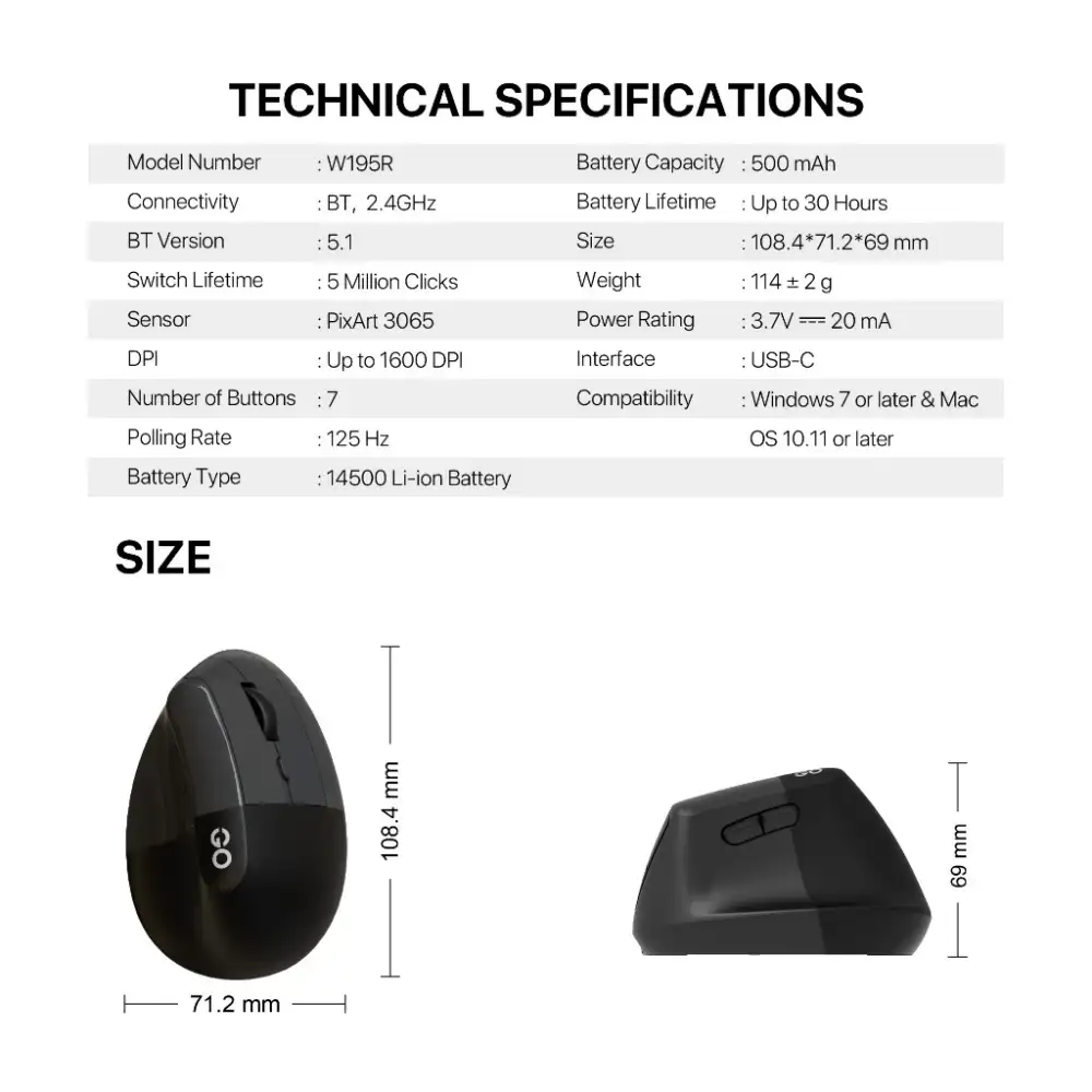 FANTECH W195R Go Comfy Vertical Ergonomic Mouse