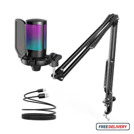 FIFINE AMPLIGAME A6T Gaming PC USB Microphone, Podcast Condenser Mic with Boom Arm Microphone