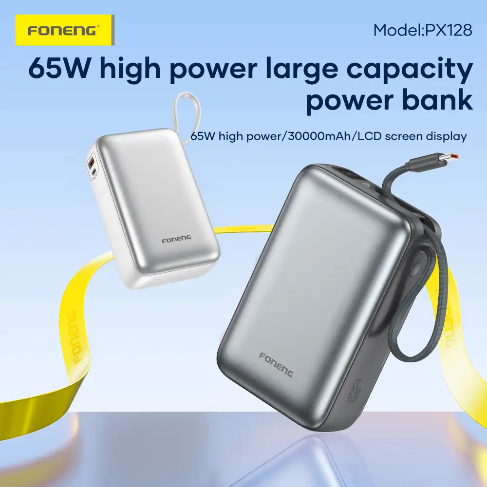 A clean studio shot of the Foneng PX128 30000mAh Power Bank,