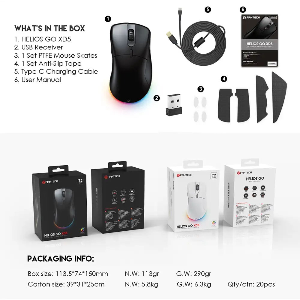 Fantech Helios Go XD5 USB Type-C Wireless RGB Gaming Mouse